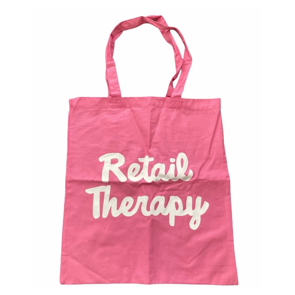 Retail Therapy Canvas Tote Bag - Pink and White